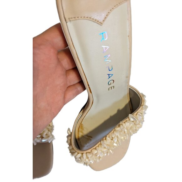 Vintage Y2K Rampage Beige Shell Beaded Kitten Heels Mules Y2K Party Glam Retro 9 - Picture 7 of 11